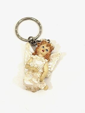 Vintage Angel Keychain Kneeded Angels Pavilion Gift Co. Red Hair Angel Flowers